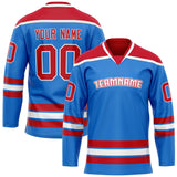 Custom Powder Blue Crimson Solid Colour Hockey Jersey