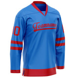 Custom Powder Blue Red Solid Colour Hockey Jersey