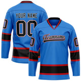 Custom Powder Blue Black Solid Colour Hockey Jersey