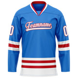 Custom Powder Blue Red Solid Colour Hockey Jersey