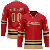 Custom Red Old Gold Solid Colour Hockey Jersey