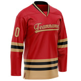 Custom Red Old Gold Solid Colour Hockey Jersey