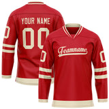 Custom Red Cream Solid Colour Hockey Jersey