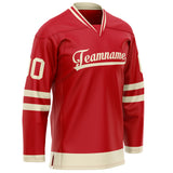 Custom Red Cream Solid Colour Hockey Jersey