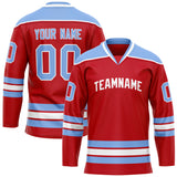 Custom Red Light Blue Solid Colour Hockey Jersey