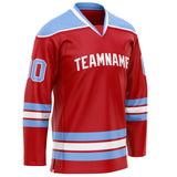 Custom Red Light Blue Solid Colour Hockey Jersey