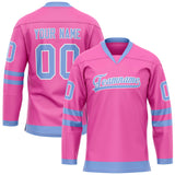 Custom Pink Light Blue Solid Colour Hockey Jersey