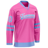 Custom Pink Light Blue Solid Colour Hockey Jersey