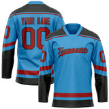 Custom Sky Blue Red Solid Colour Hockey Jersey