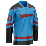 Custom Sky Blue Red Solid Colour Hockey Jersey