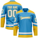 Custom Sky Blue Gold Solid Colour Hockey Jersey