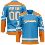 Custom Sky Blue Orange Solid Colour Hockey Jersey