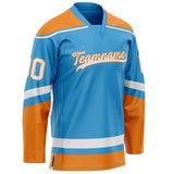 Custom Sky Blue Orange Solid Colour Hockey Jersey