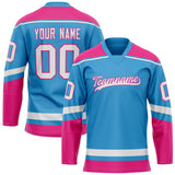 Custom Sky Blue Pink Solid Colour Hockey Jersey