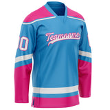 Custom Sky Blue Pink Solid Colour Hockey Jersey