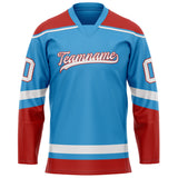 Custom Sky Blue Crimson Solid Colour Hockey Jersey