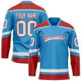 Custom Sky Blue Crimson Solid Colour Hockey Jersey