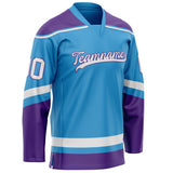 Custom Sky Blue Purple Solid Colour Hockey Jersey