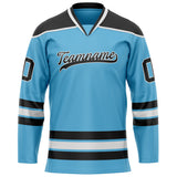 Custom Sky Blue Black Solid Colour Hockey Jersey