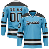 Custom Sky Blue Black Solid Colour Hockey Jersey