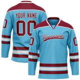 Custom Sky Blue Crimson Solid Colour Hockey Jersey