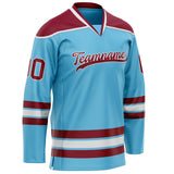 Custom Sky Blue Crimson Solid Colour Hockey Jersey