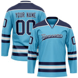 Custom Sky Blue Navy Solid Colour Hockey Jersey