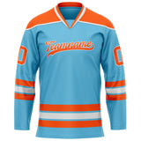 Custom Sky Blue Orange Solid Colour Hockey Jersey