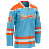 Custom Sky Blue Orange Solid Colour Hockey Jersey