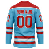 Custom Sky Blue Red Solid Colour Hockey Jersey