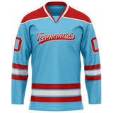 Custom Sky Blue Red Solid Colour Hockey Jersey