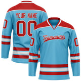 Custom Sky Blue Red Solid Colour Hockey Jersey