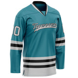 Custom Teal Gray Solid Colour Hockey Jersey