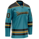 Custom Teal Old Gold Solid Colour Hockey Jersey