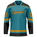 Custom Teal Old Gold Solid Colour Hockey Jersey