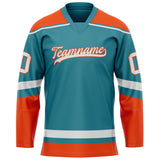 Custom Teal Orange Solid Colour Hockey Jersey