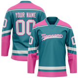 Custom Teal Pink Solid Colour Hockey Jersey