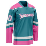 Custom Teal Pink Solid Colour Hockey Jersey