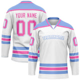 Custom White Pink Solid Colour Hockey Jersey