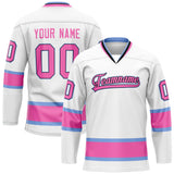 Custom White Pink Solid Colour Hockey Jersey