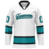 Custom White Teal Solid Colour Hockey Jersey