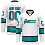 Custom White Teal Solid Colour Hockey Jersey