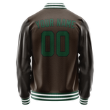 Custom Brown Teal Solid Color Varsity Letterman Jacket