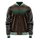Custom Brown Teal Solid Color Varsity Letterman Jacket