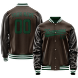 Custom Brown Teal Solid Color Varsity Letterman Jacket