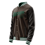 Custom Brown Teal Solid Color Varsity Letterman Jacket
