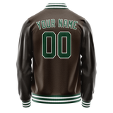 Custom Brown Kelly-Green Solid Color Varsity Letterman Jacket