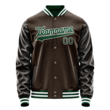 Custom Brown Kelly-Green Solid Color Varsity Letterman Jacket