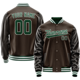 Custom Brown Kelly-Green Solid Color Varsity Letterman Jacket