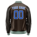 Custom Brown Teal Solid Color Varsity Letterman Jacket